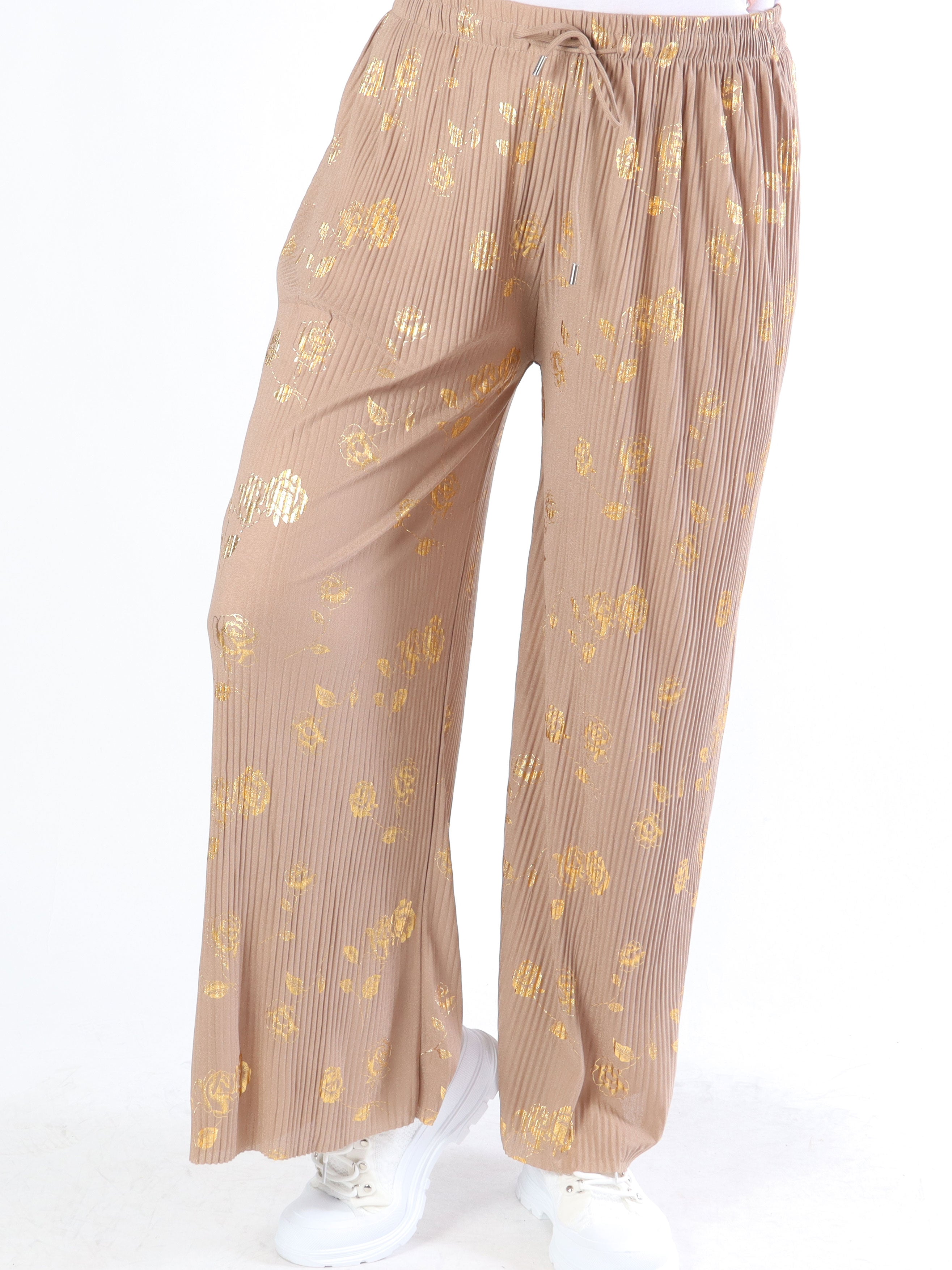 Alpha - Plisserede bukser med guldblomster